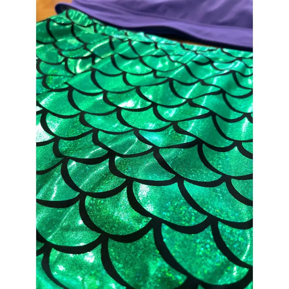 Disney Princess Ariel Bikini Set Purple Shell Top Green Scale High Waisted Sz 1x - Picture 12 of 14